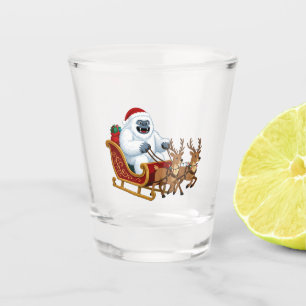 Funny Yeti Riding a Christmas Sleigh Riding Shot Glass