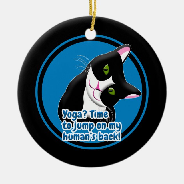Funny Yoga Cat Ceramic Tree Decoration (Front)