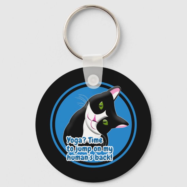 Funny Yoga Cat Key Ring (Front)