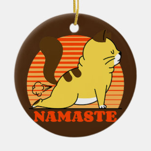 Funny Yoga Cat Namaste Stretch  Ceramic Tree Decoration