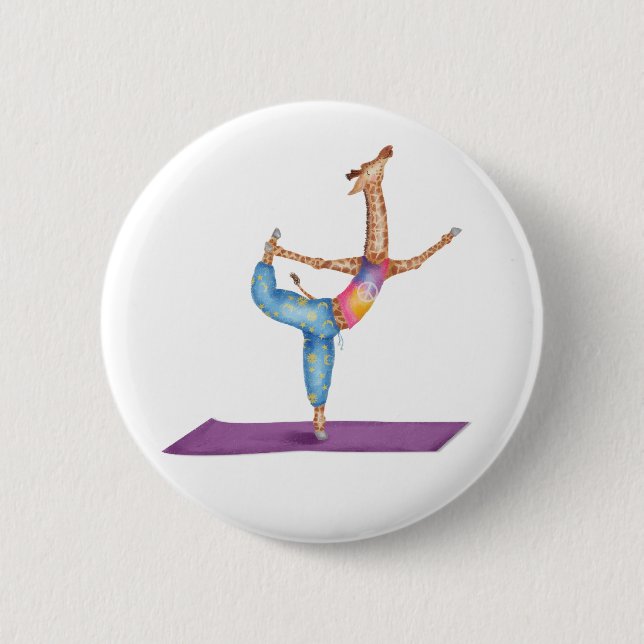 Funny yoga giraffe round badge (Front)