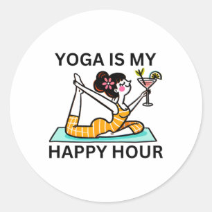 Funny Yoga Is My Happy Hour Martini Classic Round Sticker