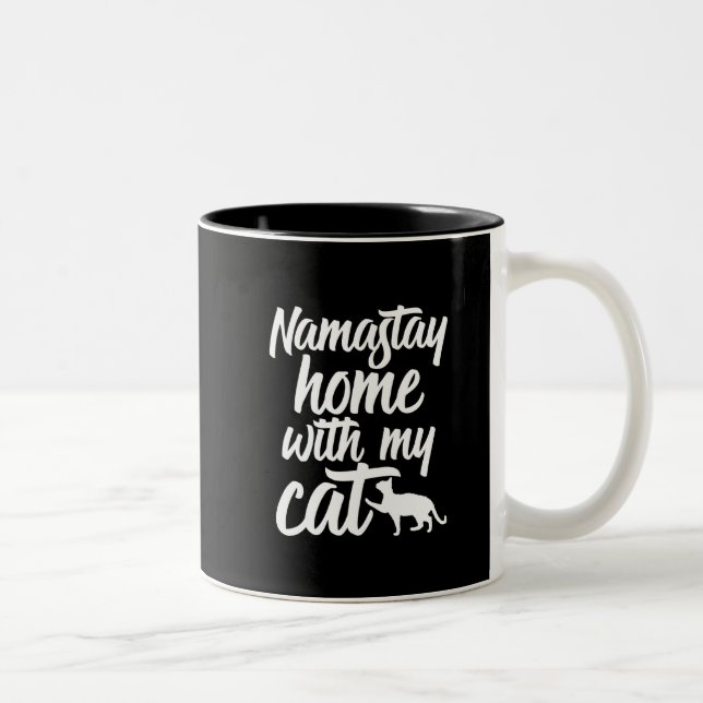 Funny Yoga Kitten Lover Namastay Home With My Cat Two-Tone Coffee Mug (Right)