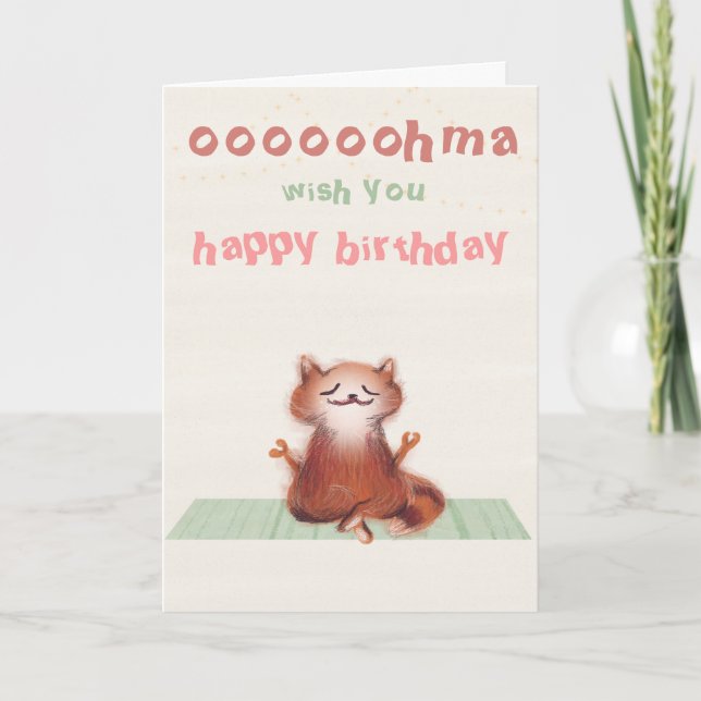 Funny Yoga Meditation Cat Humourous Friend Birthda Card (Front)