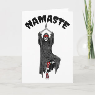 Funny Yoga Namaste Halloween Skeleton Reaper Tree Card