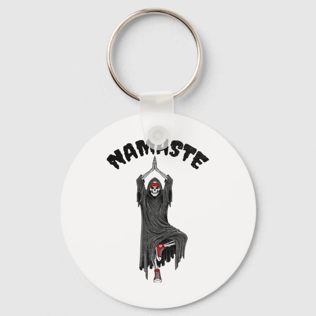 Funny Yoga Namaste Halloween Skeleton Reaper Tree  Key Ring (Front)