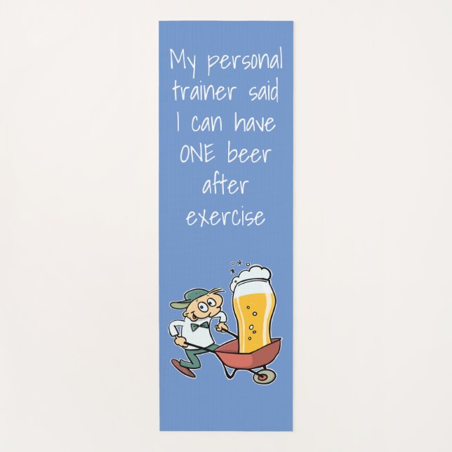 Funny Yoga Only One Beer Personal Trainer Cartoon Mat (Front)