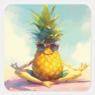 Funny Yoga Pineapple Square Sticker