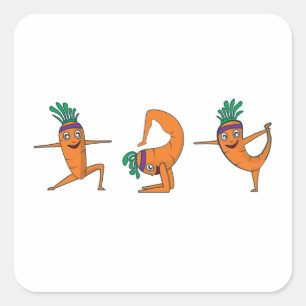 Funny Yoga Pose Cute Carrot Square Sticker