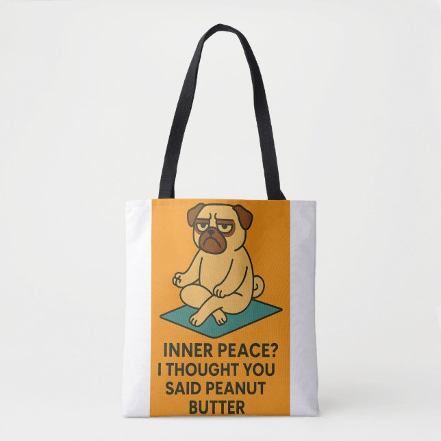 Funny Yoga Pug Tote Bag (Front)