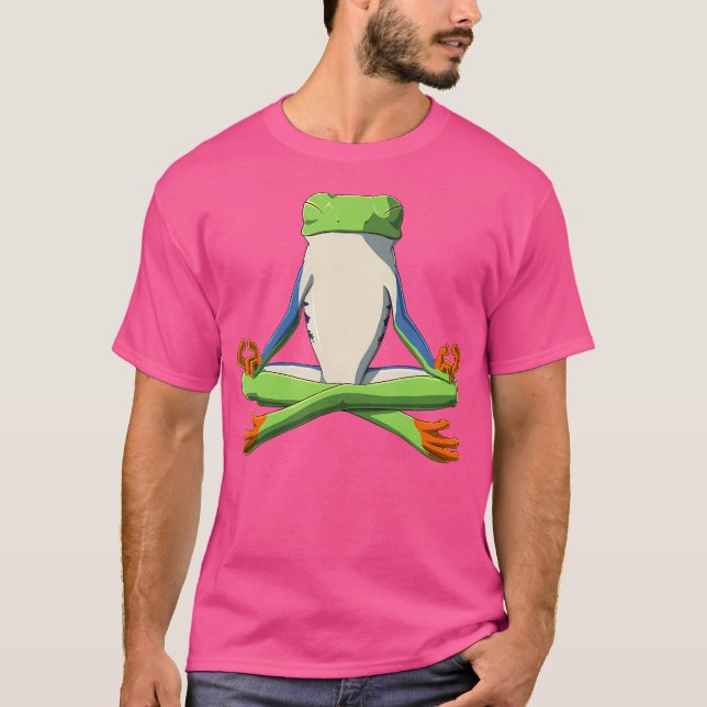 Funny Yoga Red Eyed Tree Frog T-Shirt (Front)