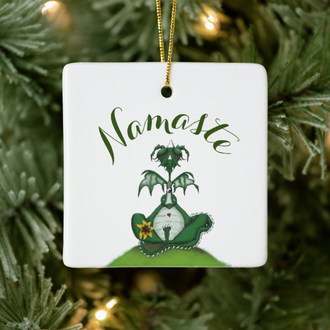 Funny Yogi Dragon Painting Ceramic Ornament (Tree)