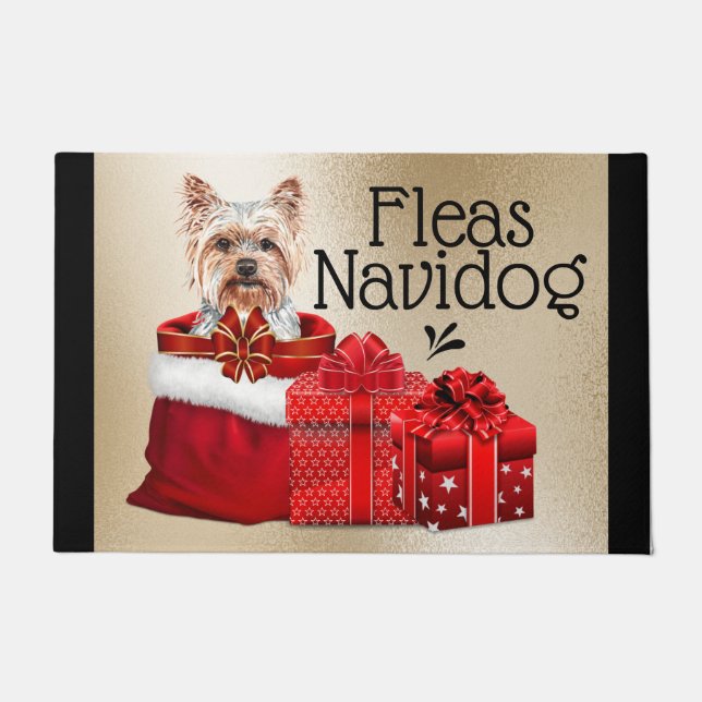 Funny yorkie Christmas fleas navidog xmas gifts Doormat (Front)
