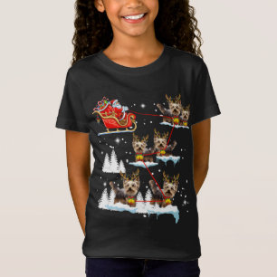 Funny Yorkie Christmas Pajama Santa Reindeer T-Shirt