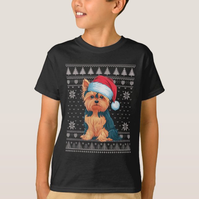 Funny Yorkie Dog Ugly Christmas Sweater Santa Xmas (Front)