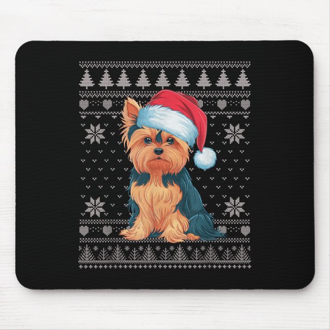 Funny Yorkie Dog Ugly Christmas Sweater Santa Xmas Mouse Mat (Front)