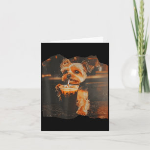 Funny yorkie drinking iced coffee cute dog meme card