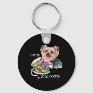 Funny Yorkie Easter Quote, Colourful Eggs, Yorkshi Key Ring