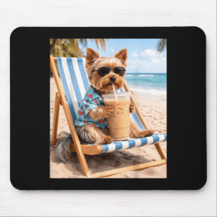 Funny Yorkie Sungles Drinking Iced Coffee Dog Meme Mouse Mat