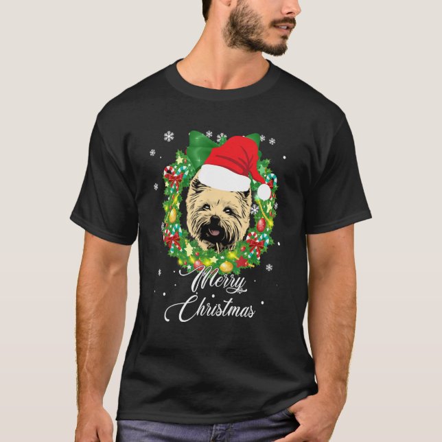 Funny Yorkshire Dog Snow Christmas Hat Tree T-Shirt (Front)