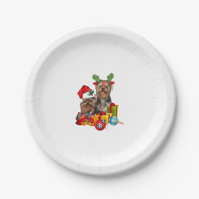 Funny Yorkshire Terrier christmas  Paper Plate (Front)