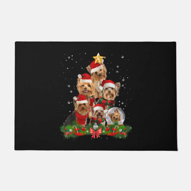 Funny Yorkshire Terrier Dog Christmas Tree Doormat (Front)