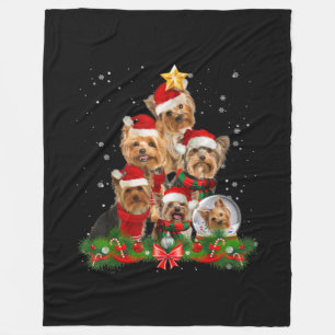 Funny Yorkshire Terrier Dog Christmas Tree Fleece Blanket