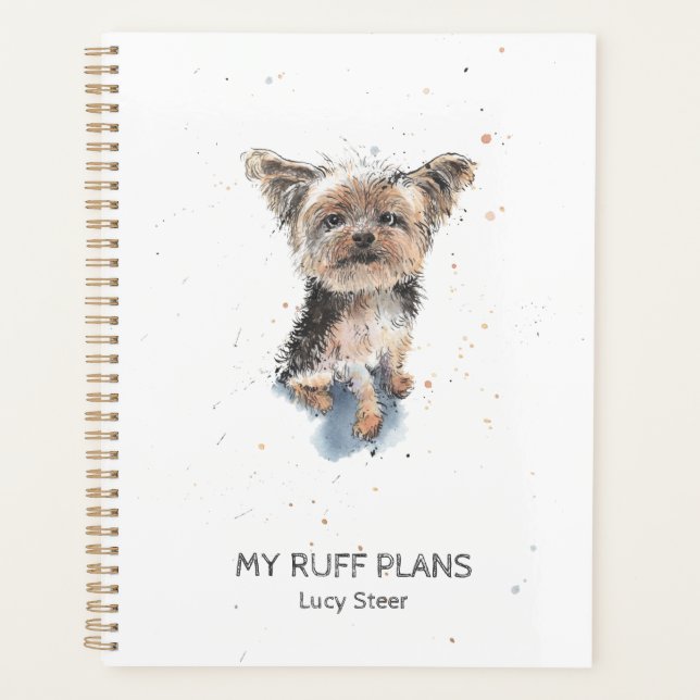 Funny Yorkshire Terrier watercolor personalised Planner (Front)