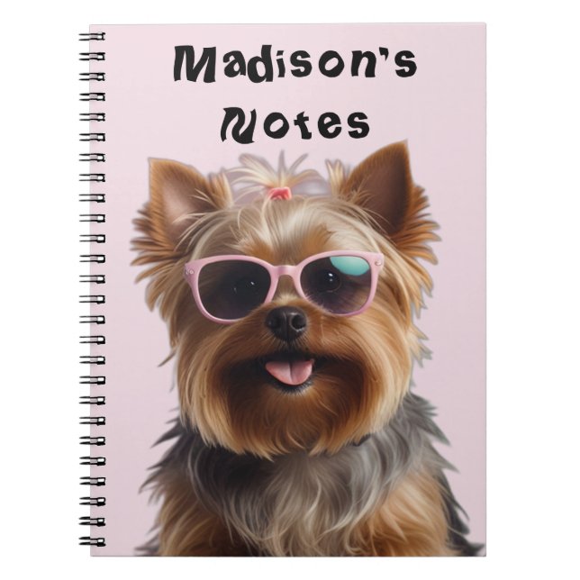 Funny Yorkshire Terrier With Sunglasses Notebook (Front)