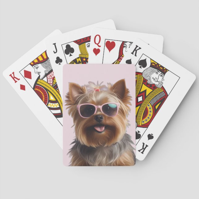 Funny Yorkshire Terrier With Sunglasses Playing Cards (Back)