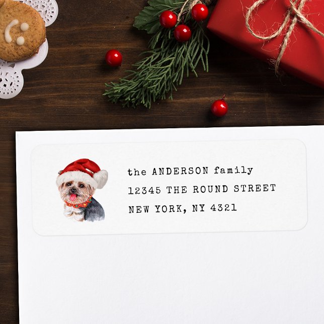 Funny Yorkshire Terrier Xmas Dog Return Address (Creator Uploaded)