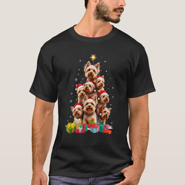 Funny Yorkshire Terrier Yorkie Christmas Tree Xmas T-Shirt (Front)
