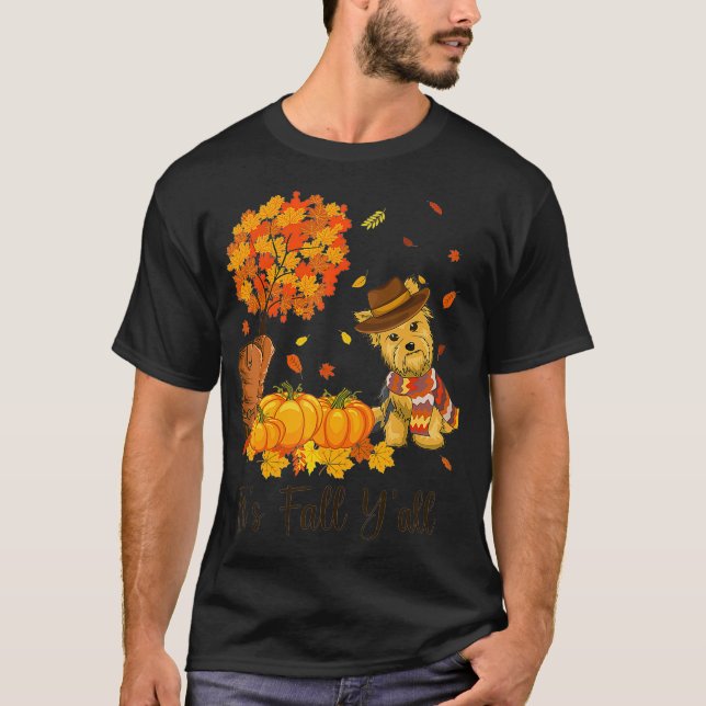Funny Yorkshire Terrier Yorkie Dog Autumn Its T-Shirt (Front)