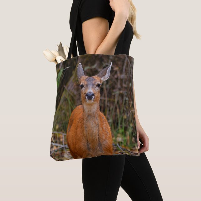 Funny Young Blacktail Deer Smiles at Photographer Tote Bag (Close Up)