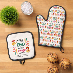 Funny YOUR EGO IS NACHO AMIGO Custom Text Oven Mitt & Pot Holder Set