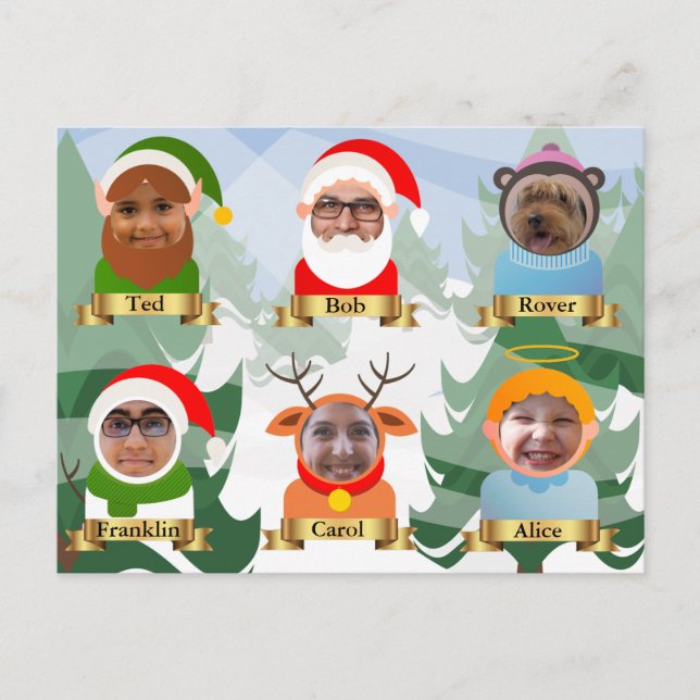 Funny Your Family as Christmas Characters Photo Holiday Postcard (Front)
