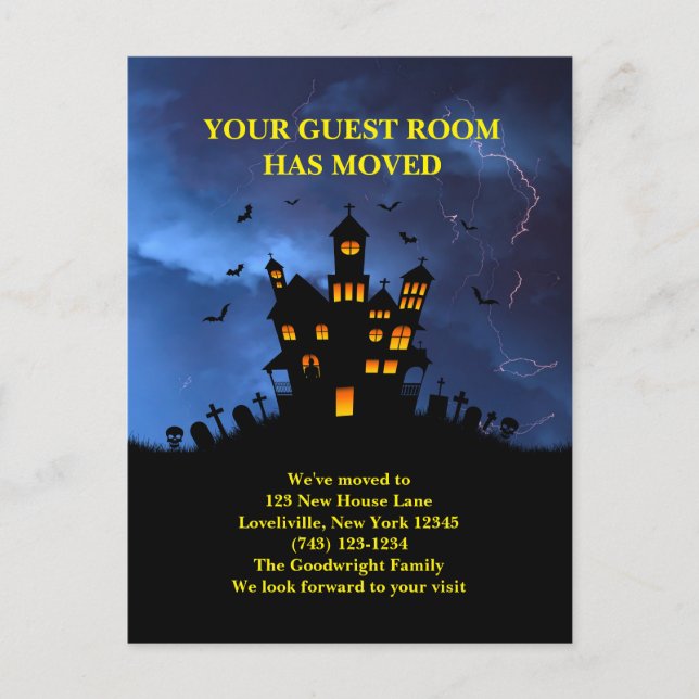 Funny Your Guest Room Moved to Haunted House Announcement Postcard (Front)
