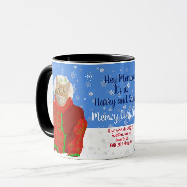 Funny Your Own Cats Ugly Christmas Sweaters Photo Mug (Front Left)