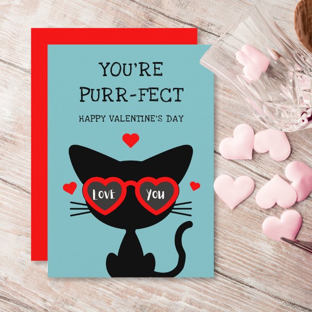 Funny You're Purr-fect Happy Valentine's Day Holiday Card (Creator Uploaded)