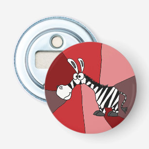 Funny Zebra Art Button Bottle Opener