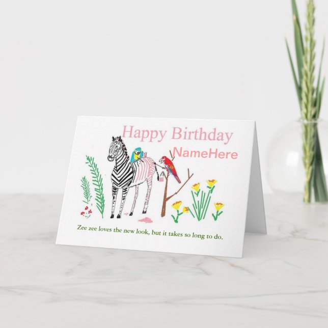 Funny Zebra Birthday Card (Front)