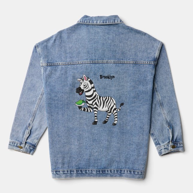 Funny zebra cartoon illustration denim jacket (Back)