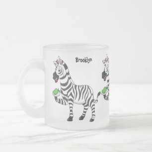 Funny zebra cartoon illustration frosted glass coffee mug