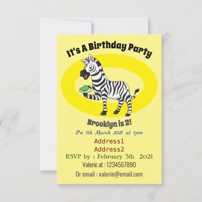 Funny zebra cartoon illustration invitation (Front)