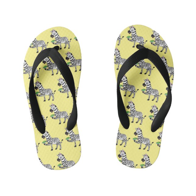 Funny zebra cartoon illustration kid's flip flops (Footbed)