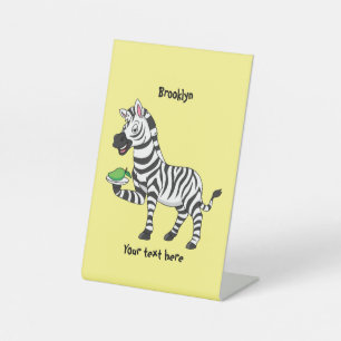 Funny zebra cartoon illustration  pedestal sign