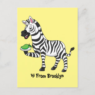 Funny zebra cartoon illustration postcard