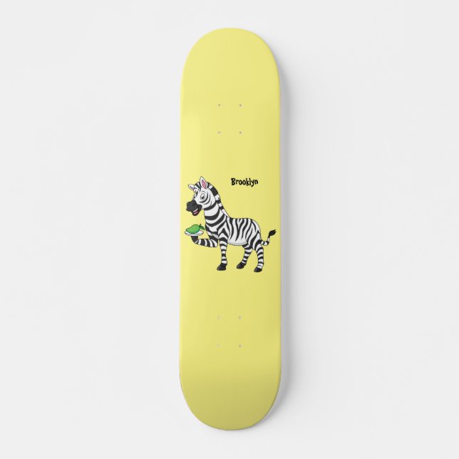 Funny zebra cartoon illustration  skateboard (Front)