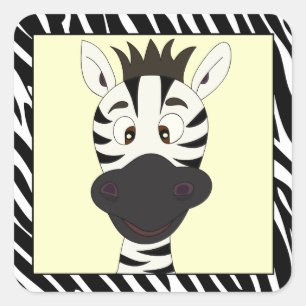 Funny zebra cartoon kids square sticker