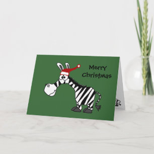 Funny Zebra in Santa Hat Christmas Cartoon Holiday Card